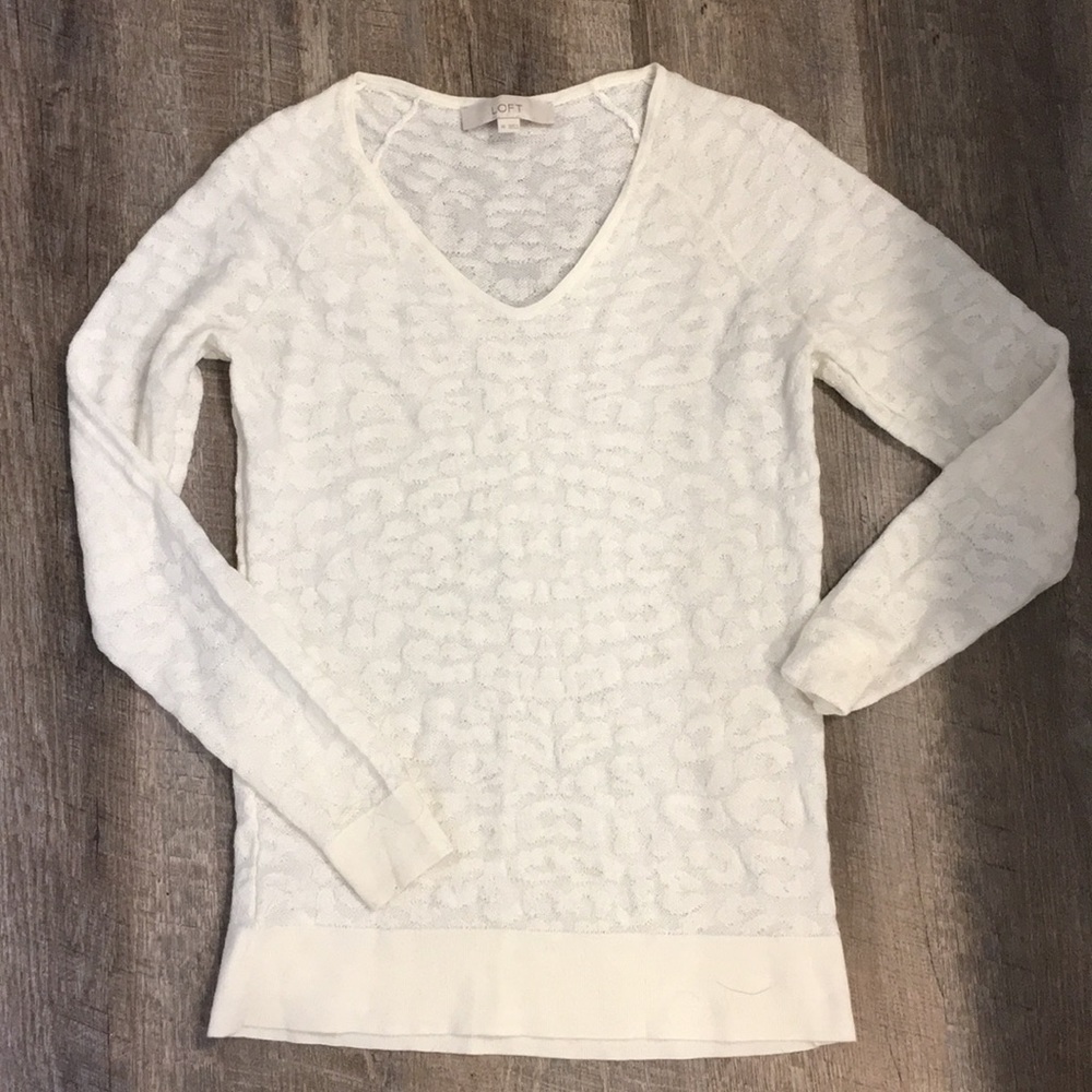 Tone on Tone Cheetah Print White Loft Sweater XS